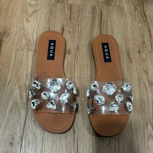 Gently used slide sandal with crystal embellishment